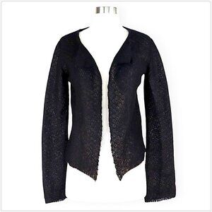 Max & Co. Tricot Max Mara Black Mohair Delicate Knit Open Cardigan Sweater M